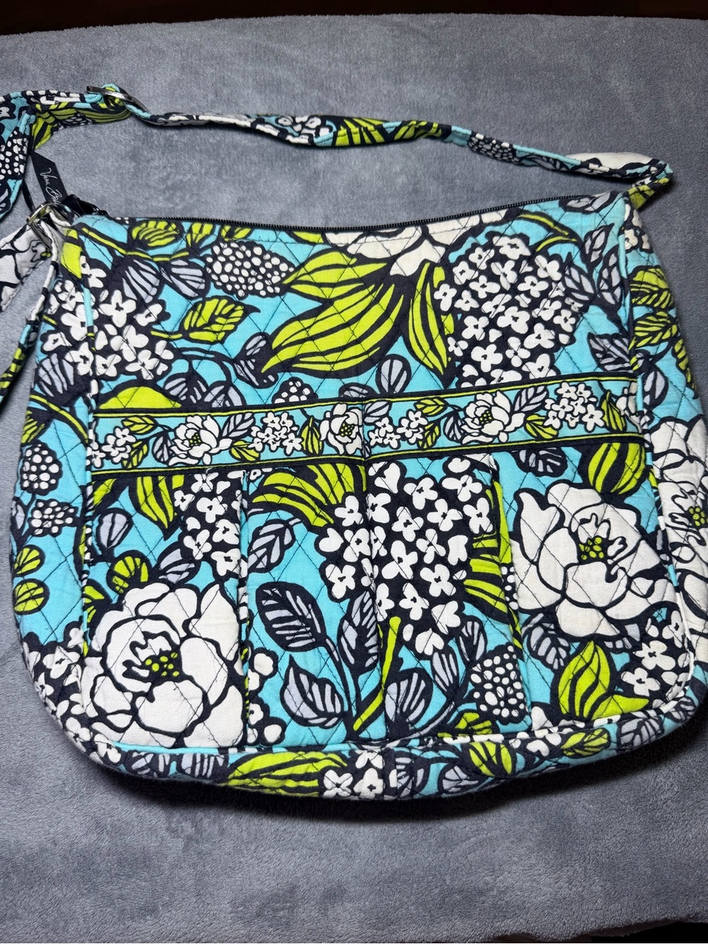 Vera Bradley Aqua, Lime & White Floral Quilted crossbody Bag